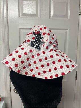 Disney White Sun Hat with Red Polka Dots and Black Minnie Accent